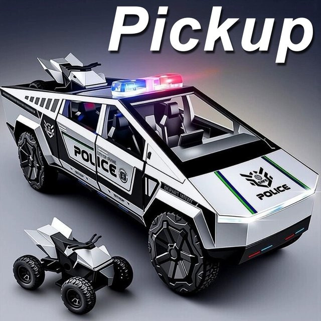 MAKEDA Pickup Truck Polizeiauto, Modell, 1:32, Metall, mit Licht und Sound - Bild 1