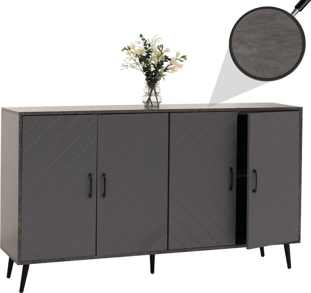MCW Sideboard N89 in Grau mit Fischgrätenmuster und Marmor-Optik, B/H/T: 150 x 88 x 40 cm - Bild 1