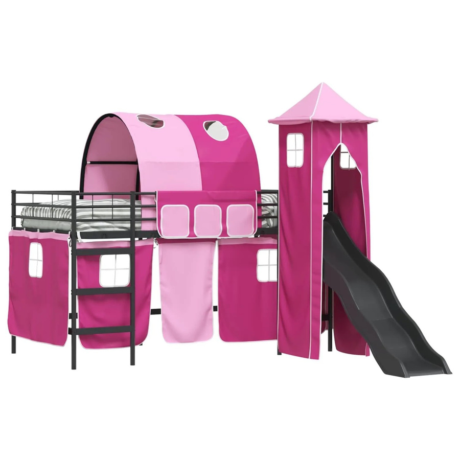 vidaXL Kinderloftbett in Hausform aus Metall, Schwarz und Pink, B/T/H: 205 x 90 x 105 cm - Bild 2