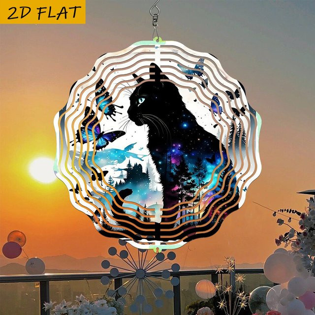 GalaxyCat Solar-Windspiel aus Metall mit Schmetterlings- und Nachthimmel-Design, Mehrfarbig, Durchmesser: 25 cm - Bild 1