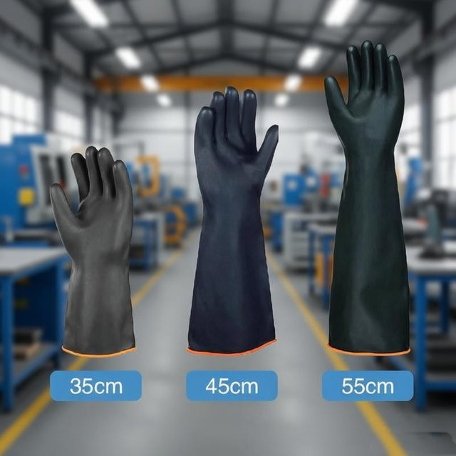 ELESESAFE Arbeitsschutzhandschuhe aus wasserdichtem Latex in Schwarz, chemikalien-, säure- und ölbeständig, Größe 35-55 cm - Bild 1