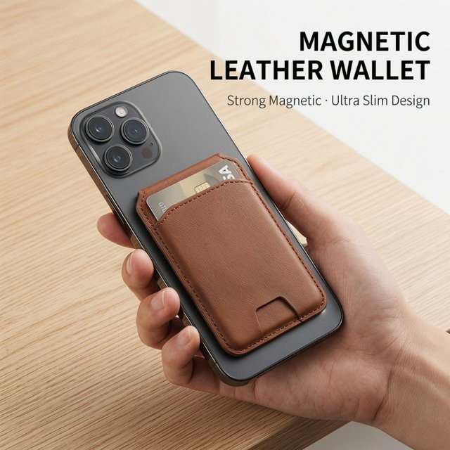 Magnetische Lederhülle für iPhone 12 bis 17 Pro Max mit 3 Kartenfächern und MagSafe Kompatibilität, Farbe: Grün - Bild 1