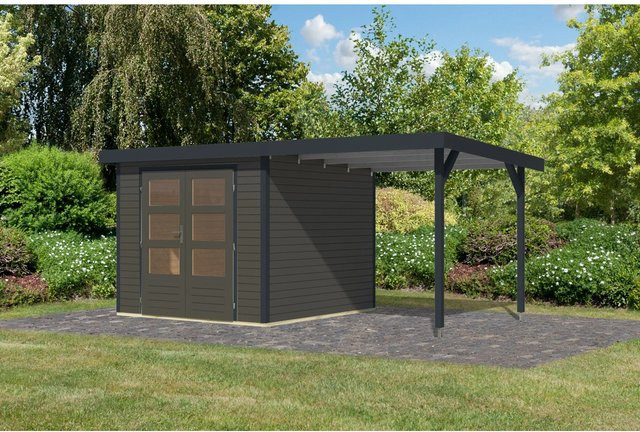 Karibu Gartenhaus Ernesto mit Anbaudach in Terragrau/Anthrazit, B/T/H: 209 x 238 x 242 cm - Bild 1