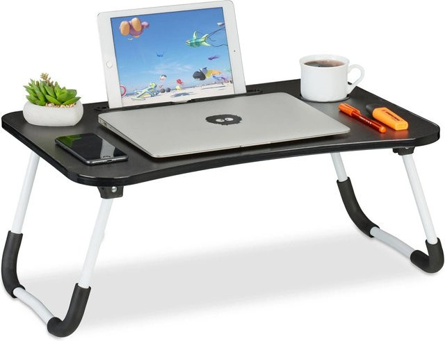 Relaxdays Laptoptisch zusammenklappbar in Schwarz und Weiß mit Tablet- und Getränkehalter, B/T/H: 63 x 40 x 26 cm - Bild 1