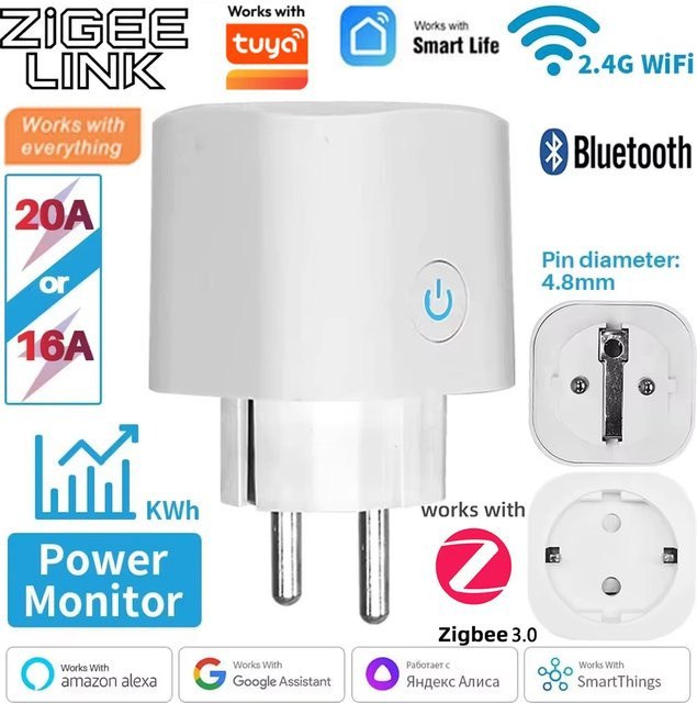 Shine-Tale Smart-Steckdose mit Energieüberwachung in Weiß, Zigbee 3.0/WLAN, kompatibel mit Smart Life App, Tuya und Google Assistant - Bild 1