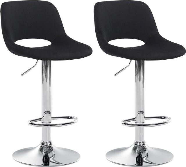 DELUKE Barhocker JAKSON 2er Set, Barstühle aus Samt in Schwarz mit Chromgestell und Lehne - Bild 1