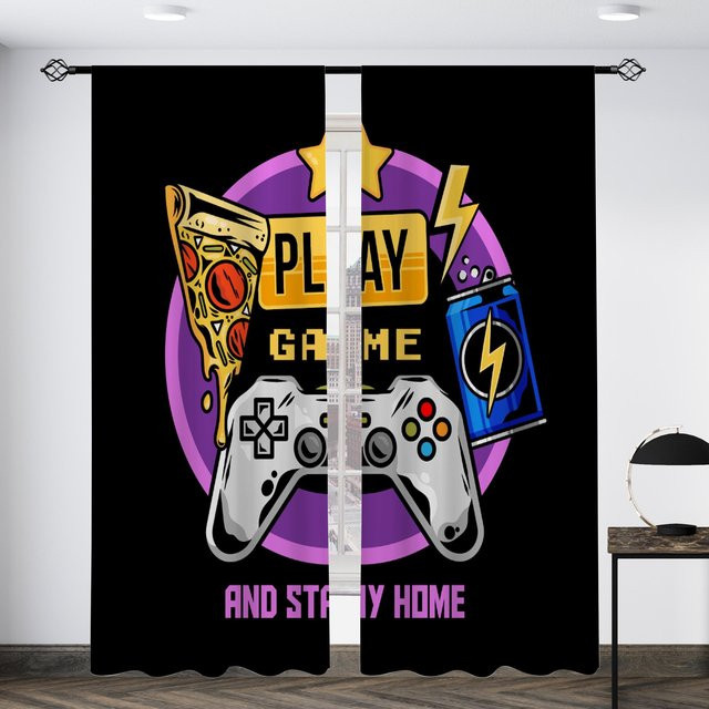 Gamepad Spieler Motiv Vorhang für Kinder und Jugendliche, 2er Set Fensterdekoration Schwarz, B/H: 50 x 130 cm - Bild 1