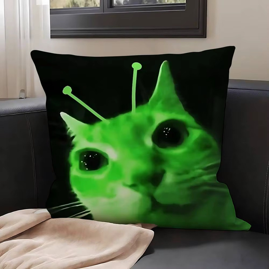 52TOYS Kissenbezug Alien-Katze aus Plüsch in Grün, quadratisch, B/T/H: 40 x 40 x 40 cm - Bild 6