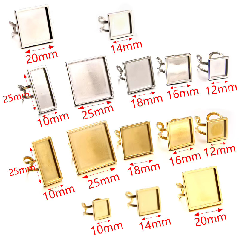 Pulchritude Ringe, Edelstahl, Silber, Gold Farbe, Quadrat Rechteck, Unisex - Bild 2