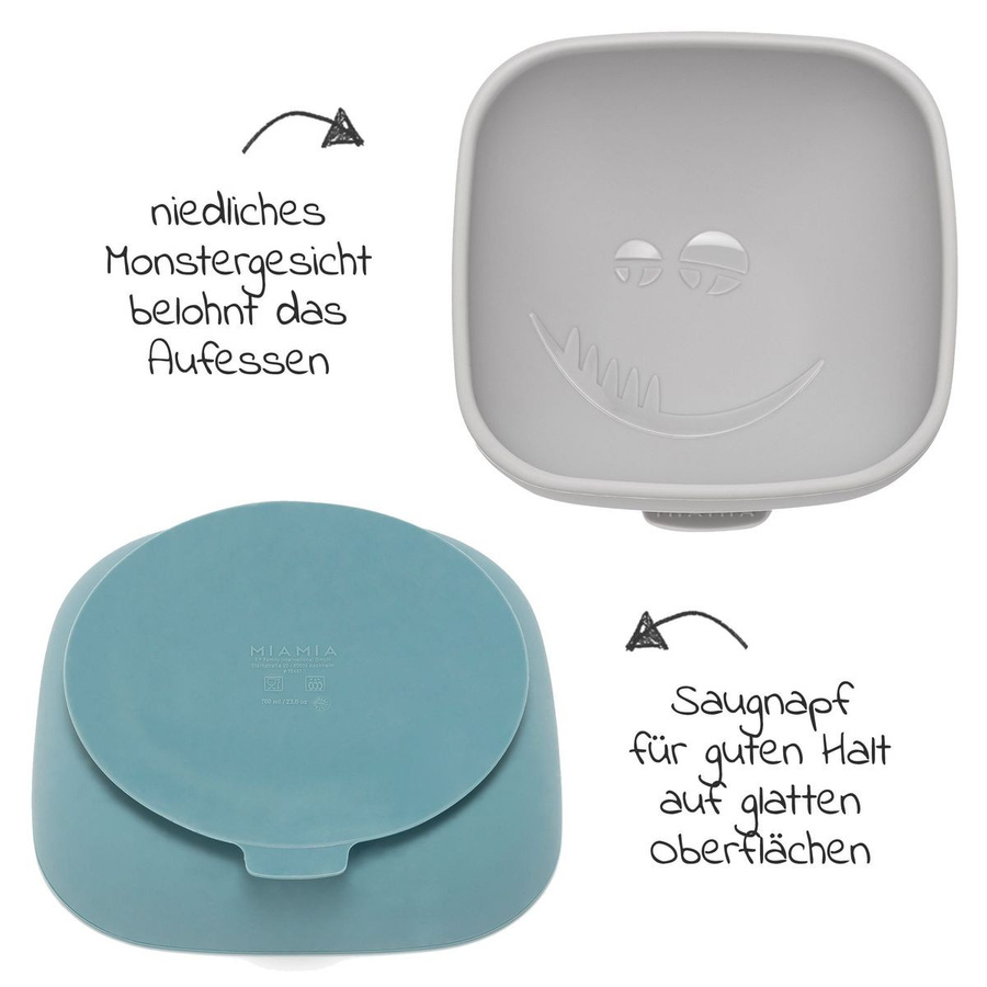 MiaMia 8-tlg. Esslern-Set aus Silikon mit Schalen und Besteck in Petrol und Hellgrau - Bild 1
