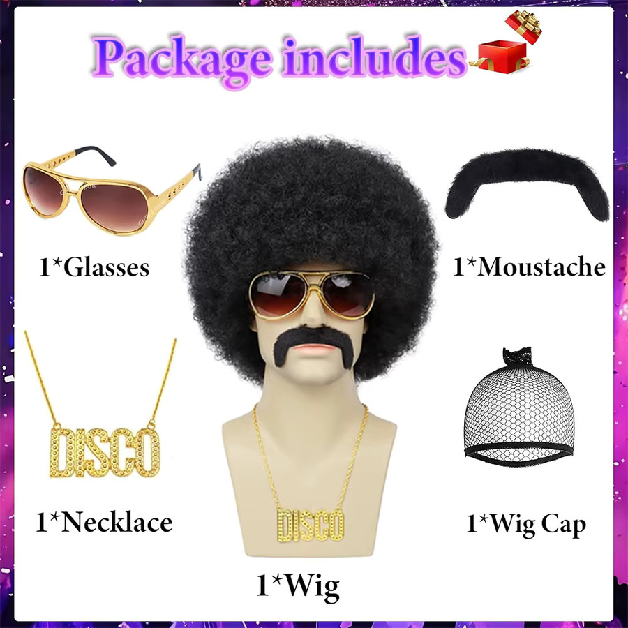 G&T Wig Perücke mit Brille und Halskette, Schwarz, Herren - Bild 4