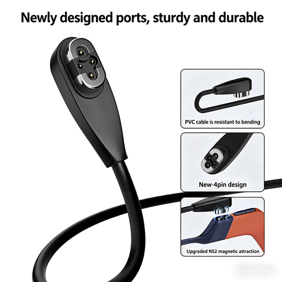 Magnetisches Schnellladekabel für Shokz OpenSwim Pro S710 Knochenschall-Kopfhörer, USB-A oder USB-C auf 4-Pin, Schwarz - Bild 6