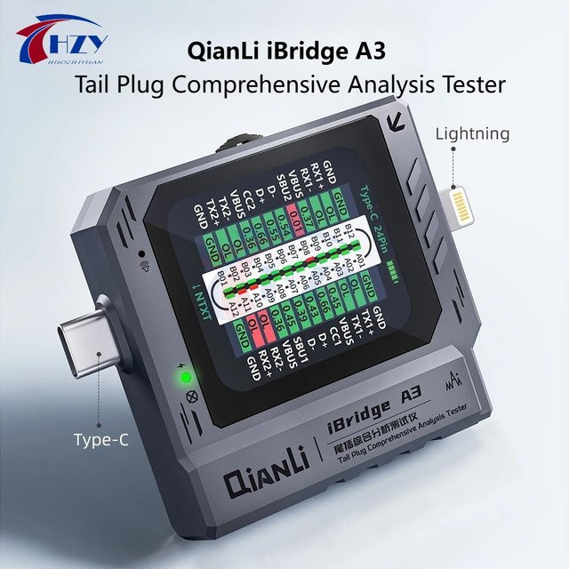 QianLi IBridge A3 Lightning Type-C Ladeanschluss-Analysator in Schwarz zur Fehlererkennung und Reparatur von iPhone Geräten - Bild 1