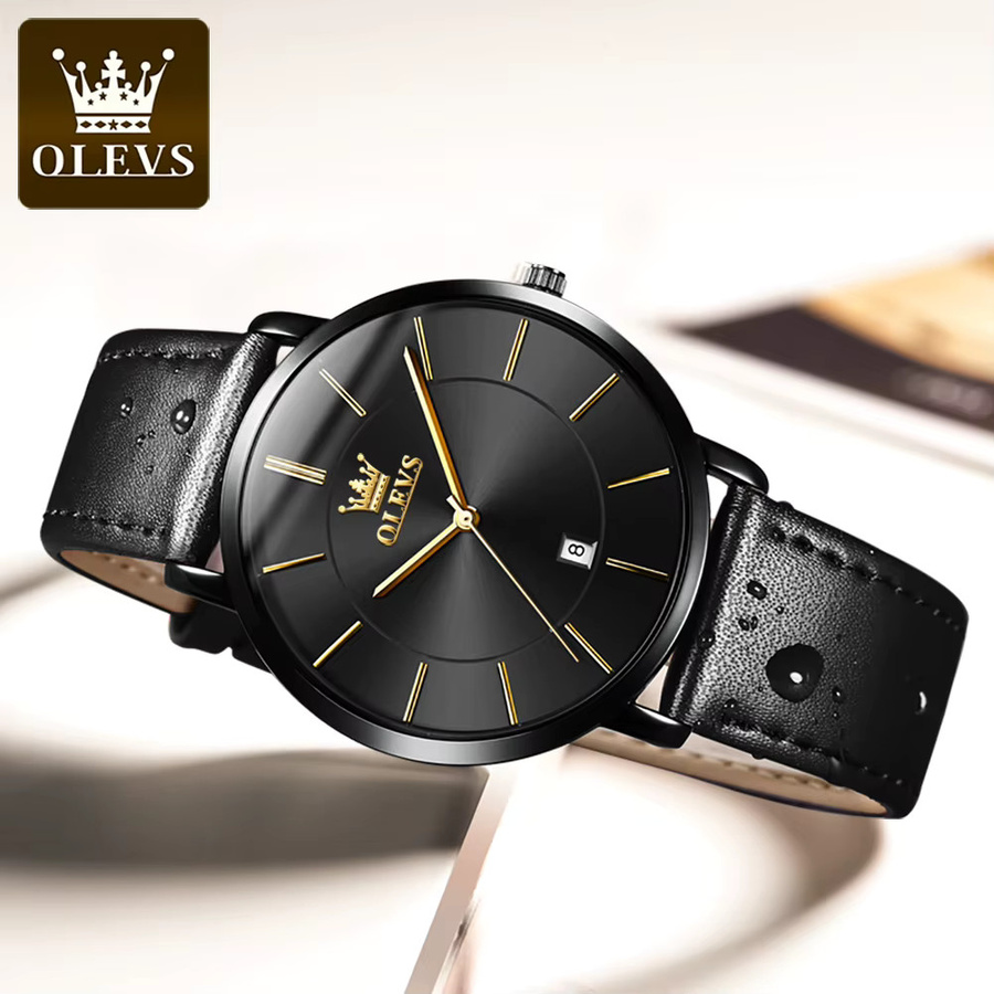 OLEVS Armbanduhr Quarz, Lederarmband, Schwarz, Herren - Bild 4