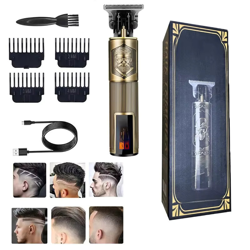 T9 Vintage USB Haarschneider professioneller Trimmer, wiederaufladbarer Rasierer in Gold - Bild 6