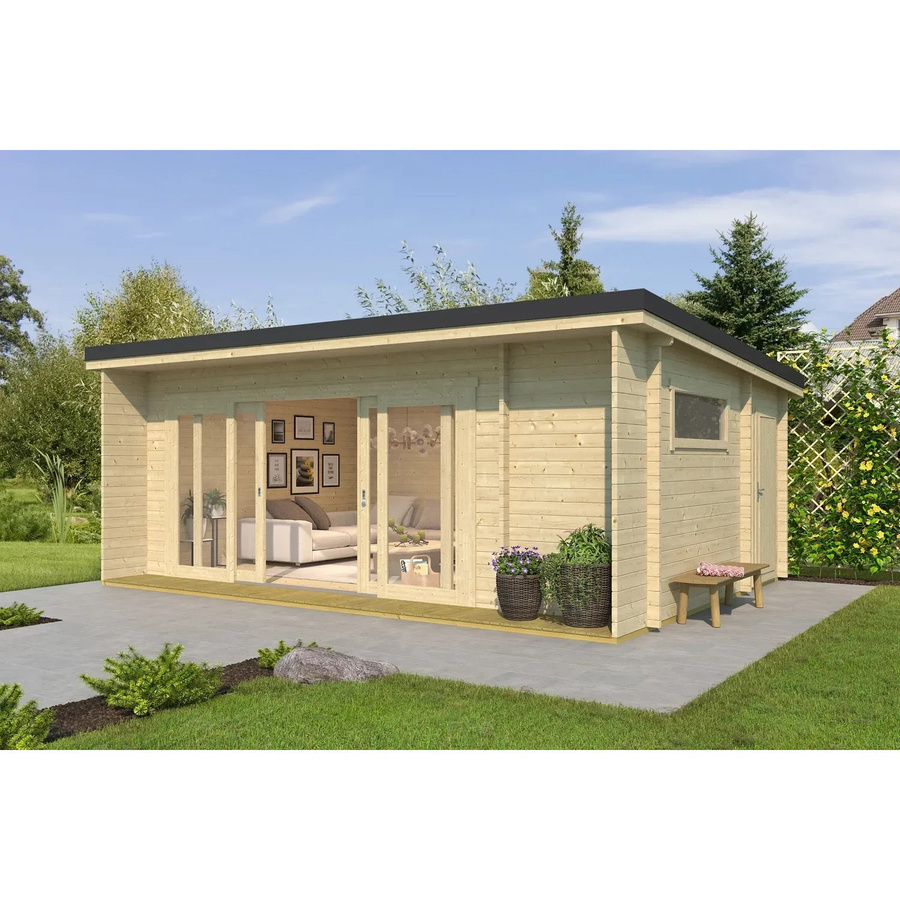 Lasita Holz-Gartenhaus Java Blockbohlenbauweise mit Pultdach in Braun-Beige, Breite: 608 cm, Tiefe: 390 cm - Bild 2
