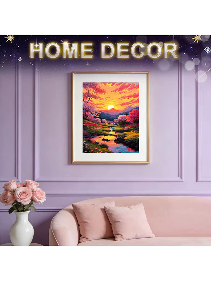 HUACAN AB Diamantmalerei Aurora-Wald mit Sonnenuntergang-Landschaft als 5D DIY Diamant-Mosaik zur Wandmontage - Bild 4
