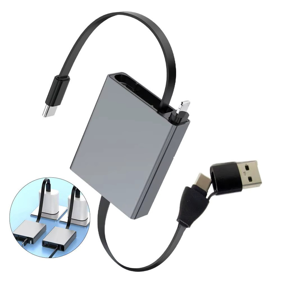 4-in-1 Teleskop-USB-C-Datenkabel mit 66W PD Schnellladefunktion in Grau für iPhone, Samsung, iPad und Laptop - Bild 2