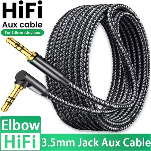 Samsung Aux-HiFi-Audiokabel mit 3,5-mm-Klinkenstecker und 90-Grad-Winkel in Schwarz - Bild 1