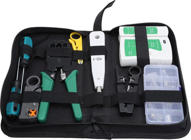 Netzwerk-Kit Set mit Crimper, Kabeltester, Cutter, Stanzwerkzeug und Schraubendreher in Multicolor - Bild 1