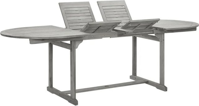 DELUKE Garten-Esstisch VEGO aus Akazienholz in Grau, ovaler Outdoortisch mit Ausziehfunktion, B/T/H: 160-240 x 100 x 75 cm - Bild 1