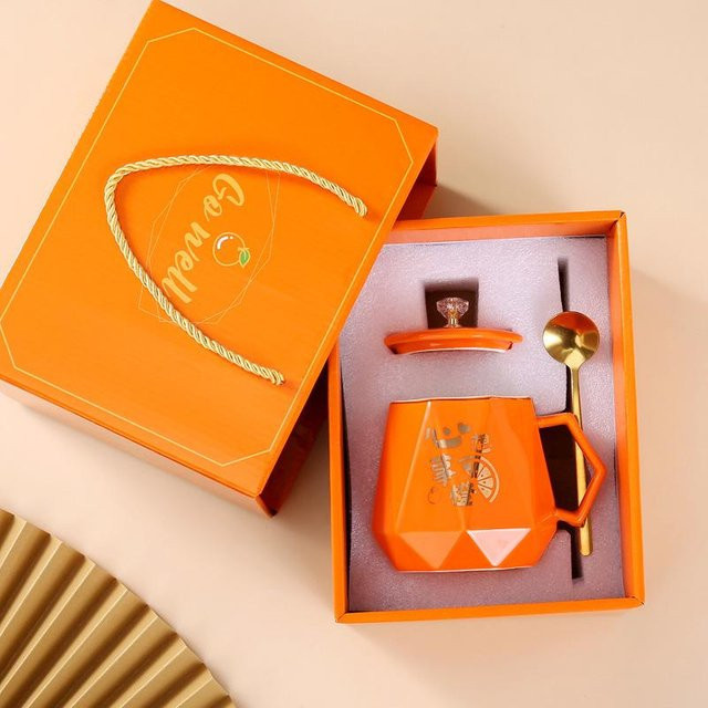 Keramiktasse Yiran Furniture in Orange mit geometrischem Design, Volumen: 350,5 ml - Bild 1