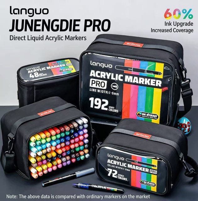 Languo Acryl-Malstifte mit Pinselspitze in Multicolour für professionelle Malarbeiten auf Holz, Stein und Leinwand - Bild 1