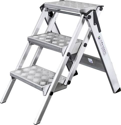 MUNK Günzburger Klapptritt aus Aluminium mit 3 Stufen, Farbe Silber, Trittfläche B: 36,0 cm, T: 23,0 cm, max. Arbeitshöhe: 2,7 m - Bild 1