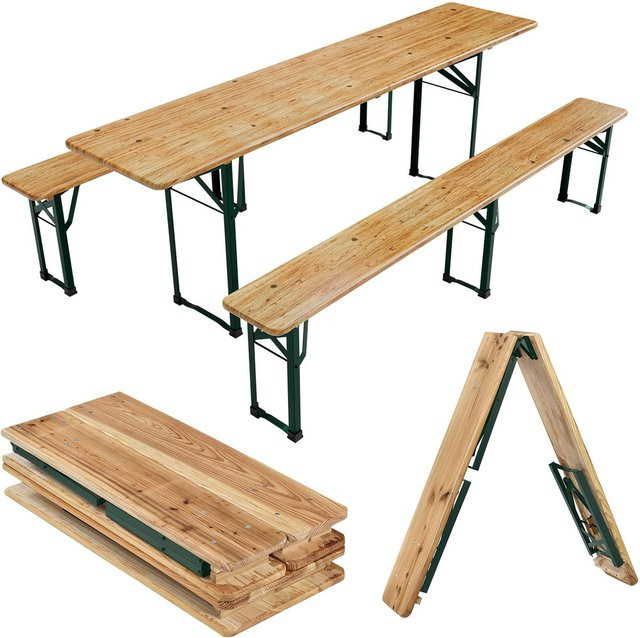 Juskys Bierzeltgarnitur Passau 3-teilig klappbar aus Tannenholz in Braun, Breite: 220 cm - Bild 1