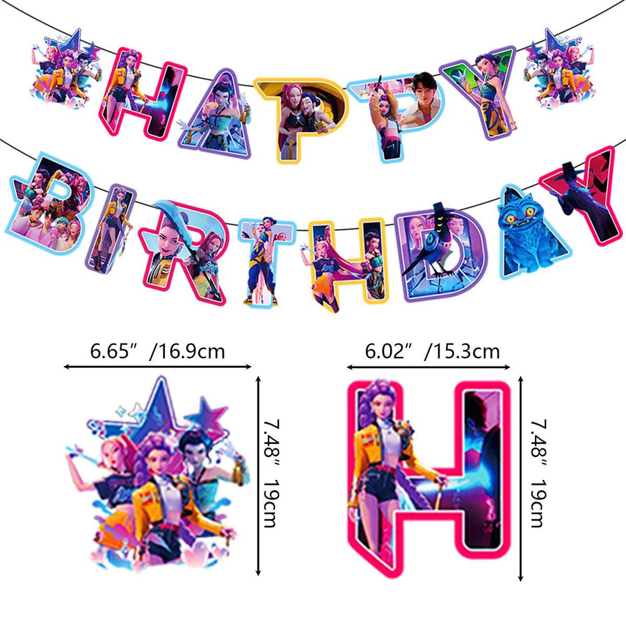 KPop Dämonenjäger Geburtstag Party Set mit Banner, Ballons und Kuchenaufsatz in Mehrfarbig - Bild 3