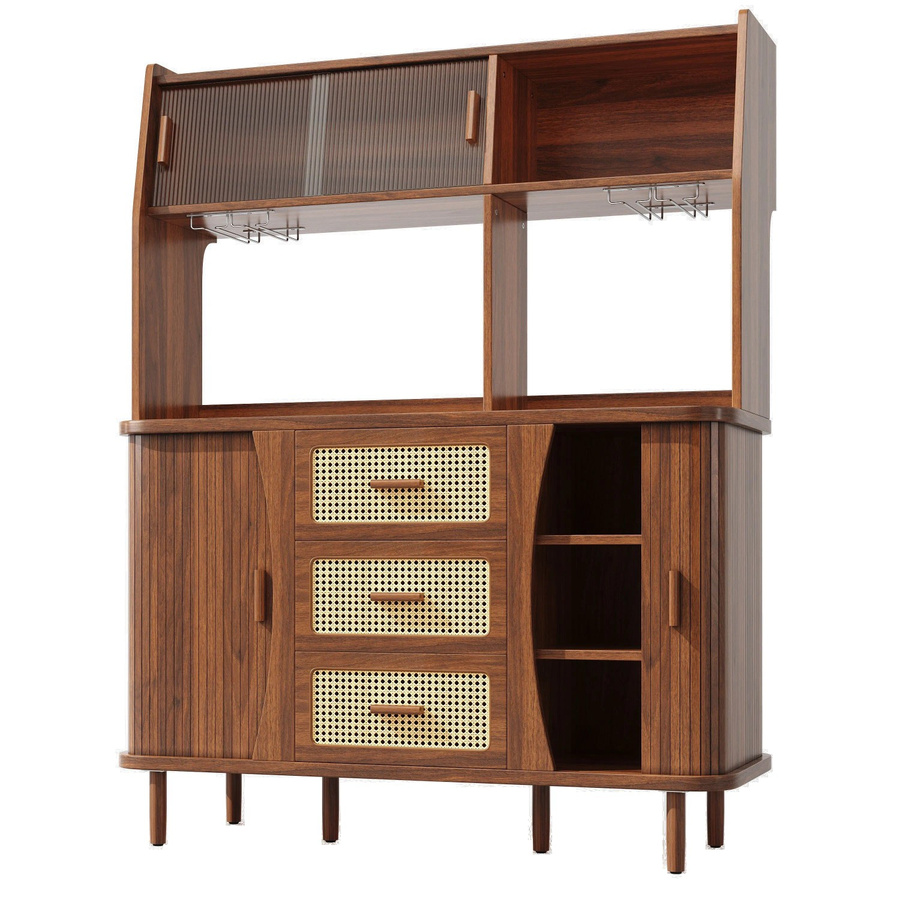 okwish Buffetschrank mit Rattanoptik in Braun für die Küche, B/T/H: 140 x 40,5 x 174,5 cm - Bild 2