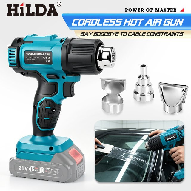 HILDA Kabelloser Heißluftföhn in Blau mit Düse für Schrumpffolie, PVC-Schweißen und DIY-Arbeiten, kompatibel mit Makita-Akkus - Bild 1