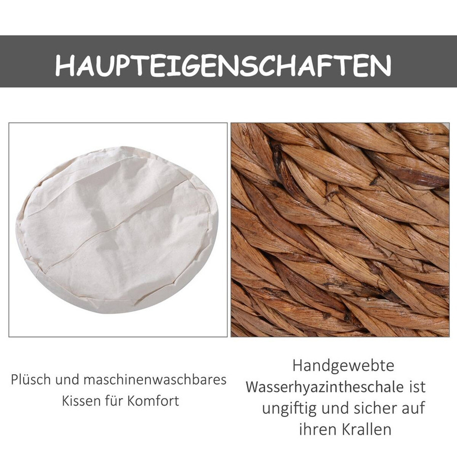 PawHut Katzenhöhle aus Wasserhyazinthe in Braun mit Flanell-Kissen, B/H/T: 42 x 60 x 50 cm - Bild 3