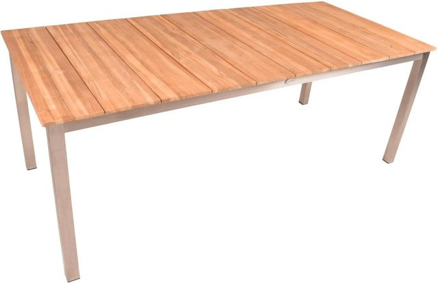 DELUKE Gartentisch TINA aus Teakholz und Edelstahl in Natur, wetterfester Outdoor-Terrassentisch, B/T/H: 200 x 90 x 75 cm - Bild 1