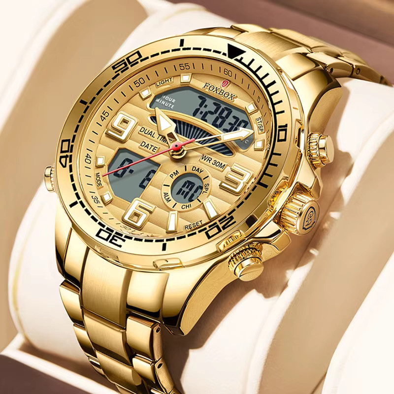 FOXBOX Digitaluhr, Chronograph, Edelstahl, Gold, Quarz, Herren - Bild 6