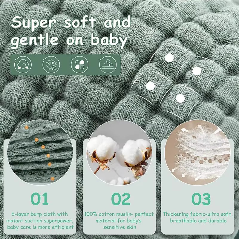Extra weiche Spucktücher aus 100 % Baumwoll-Musselin in Beige, saugfähige Baby-Waschlappen und Sabber-Handtücher, B: 50,8 cm, H: 25,4 cm - Bild 2
