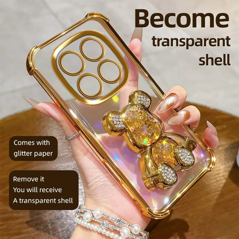 Luxuriöse Glitzer-Bären Schutzhülle für Xiaomi Redmi Note 15 Pro Plus 15C A5 Note15 in Transparent Blau mit Stoßfestem Galvanisiertem Design - Bild 3