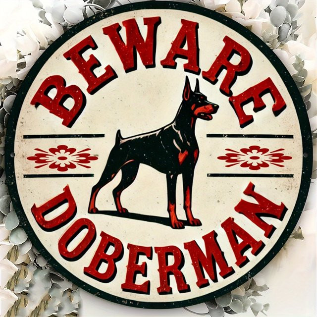 Vintage Aluminium-Schild Potdemiel Beware of Doberman Metallwandkunst in Mehrfarbig, Breite: 19,81 cm - Bild 1
