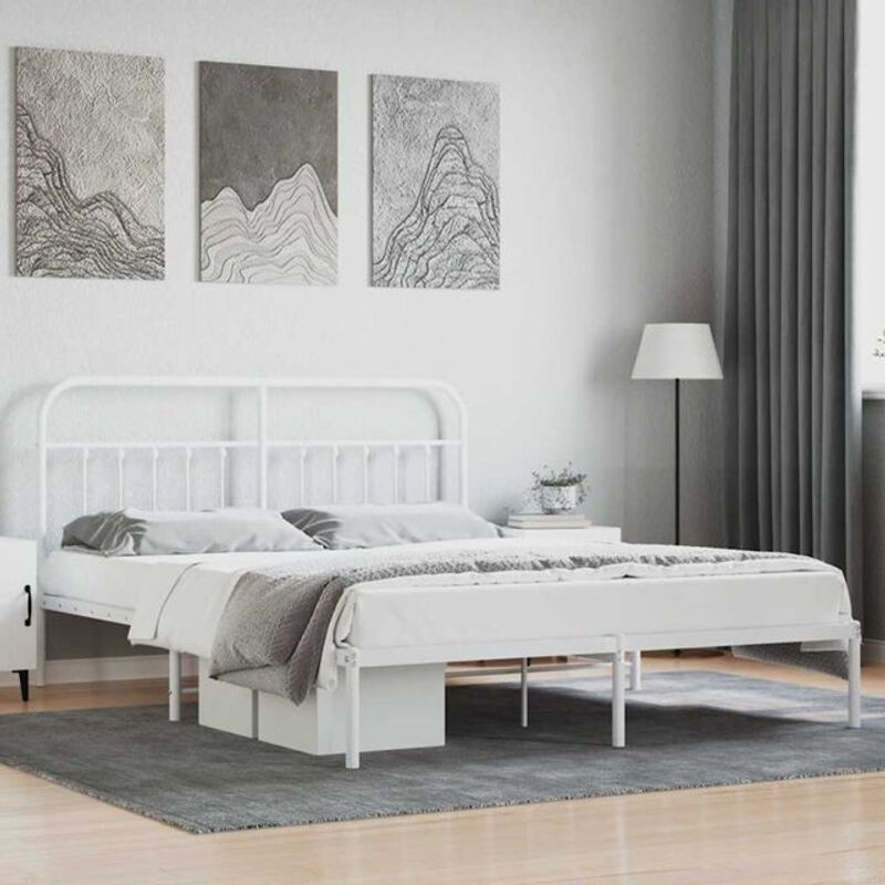 Vidaxl Metallbett mit Kopfteil in Weiß, Modernes Bettgestell aus Stahl, B/T/H: 160 x 200 cm - Bild 1
