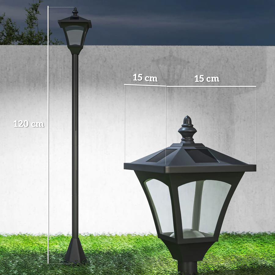 Outsunny Solar Gartenlaterne im Retro-Design mit LED, Schwarz, B/T/H: 15 x 15 x 120 cm - Bild 3