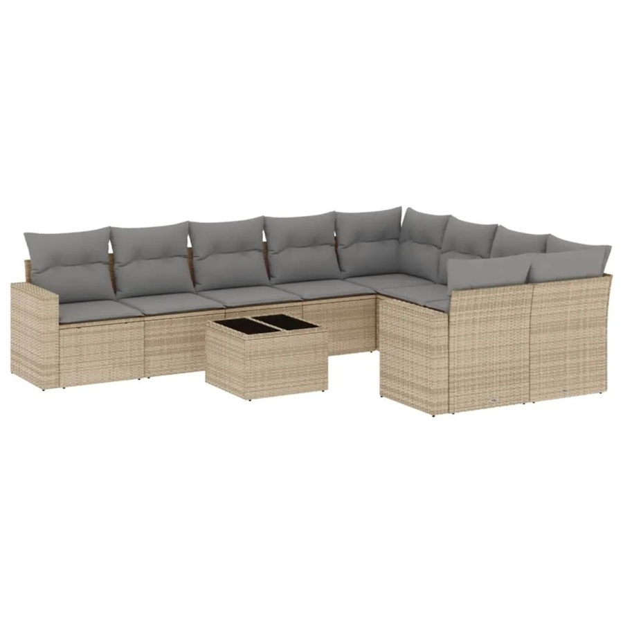 vidaXL 10-tlg. Garten-Sofagarnitur in L-Form aus Poly-Rattan mit Kissen in Beige-Grau - Bild 2