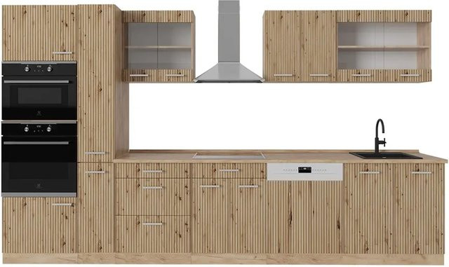 Vicco R-Line Küchenzeile Artisan-Eiche/Goldkraft Eiche mit Hochschrank, Breite: 350 cm - Bild 1