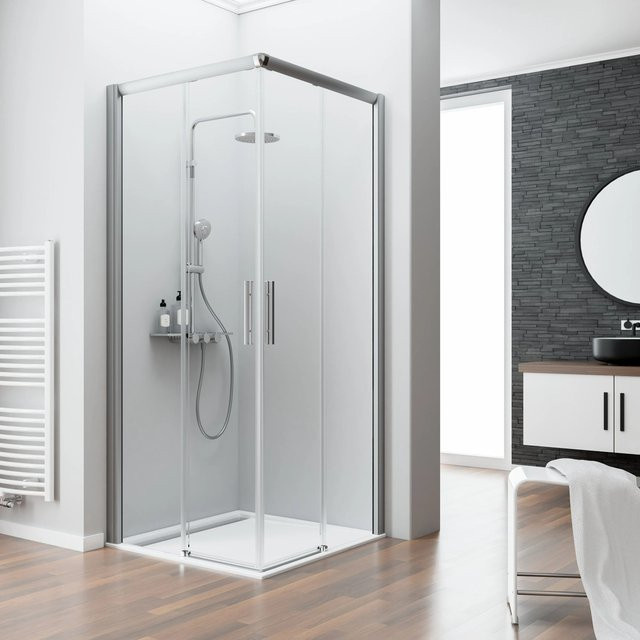 Schulte Duschkabine Eckeinstieg II Kristall Trend ohne unteres Profil, Farbe Silber/Transparent, B: 200 cm, B: 90 cm, H: 90 cm - Bild 1