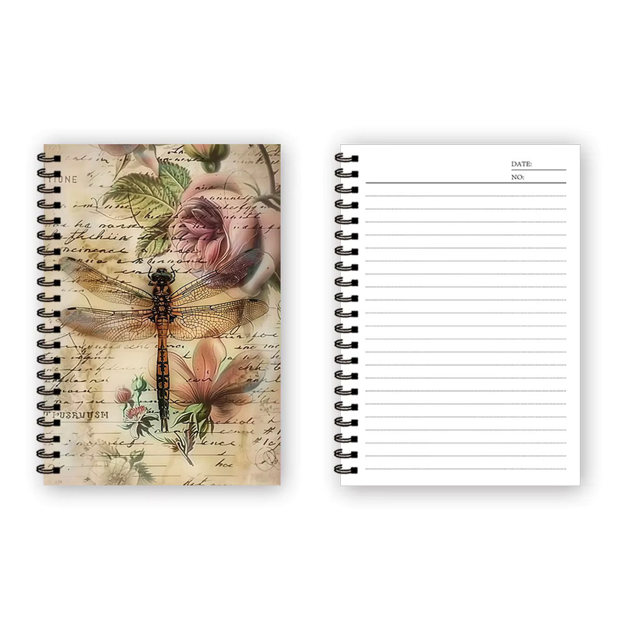 Notizbuch mit Libellen und Blumen in Multicolour mit Blanko-Linienblättern für Damen und Herren - Bild 2