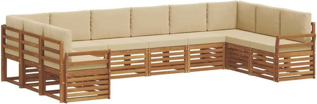 vidaXL Sofagarnitur 10-teilig in U-Form aus Massivholz Akazie, Farbe Natur und Beige, inklusive Sitz- und Rückenkissen - Bild 1