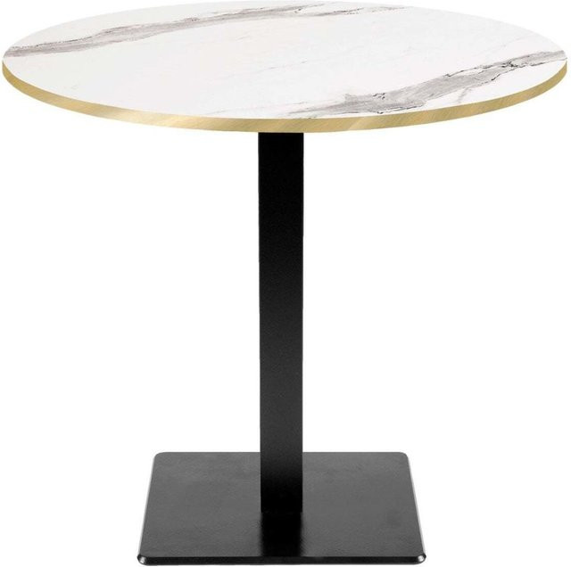 RestooTab Tisch Milan rund, moderne Esstischplatte in Weiß mit schwarzem Gestell, Dekor Stein und Holz, H x Ø: 75 x 70 cm - Bild 1