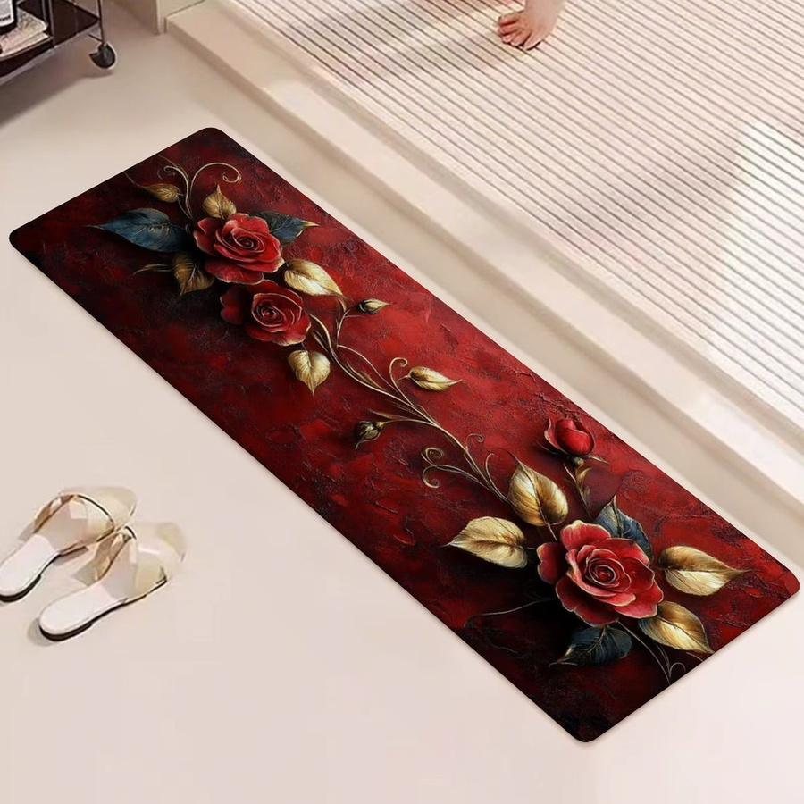 VIKAMA Premium Teppich mit floralem Design in Dunkelrot für Wohnzimmer, Küche, Badezimmer oder Schlafzimmer - Bild 5