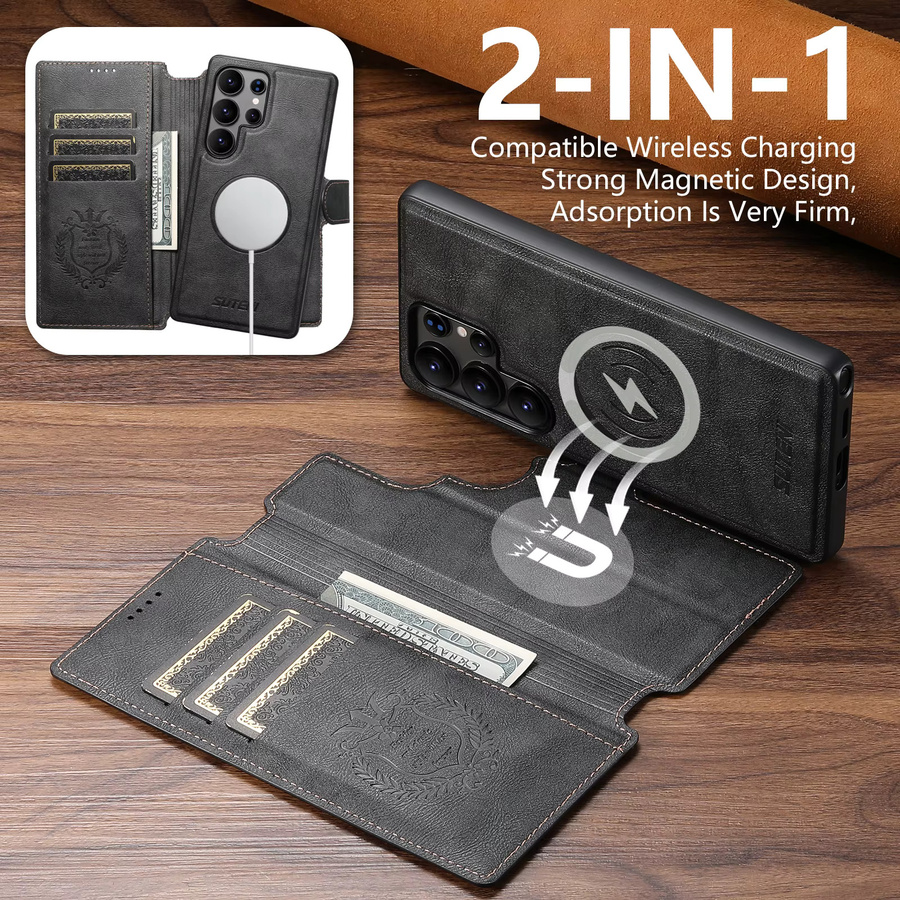 2 in 1 Flip Wallet Case für Samsung Galaxy S25 S24 S23 S22 Ultra mit magnetischem Kartenfach und Wireless Charging Unterstützung in Blau - Bild 4
