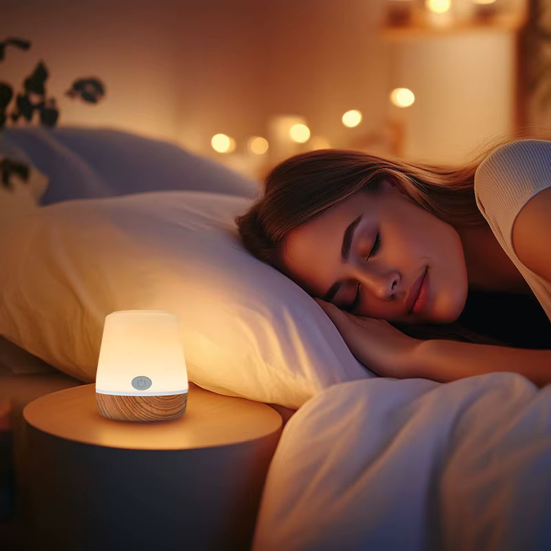 SHENZHITECH RGB Touch-Nachttischlampe mit Holzsockel, dimmbare Nachtleuchte mit Fernbedienung und verschiedenen Lichtmodi, Mehrfarbig - Bild 3
