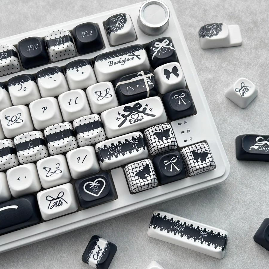 MAIMOOO Tastenkappen mit Schleifen-Design in Schwarz-Weiß, PBT Material, MOA-Profil, rund für mechanische Tastaturen - Bild 5